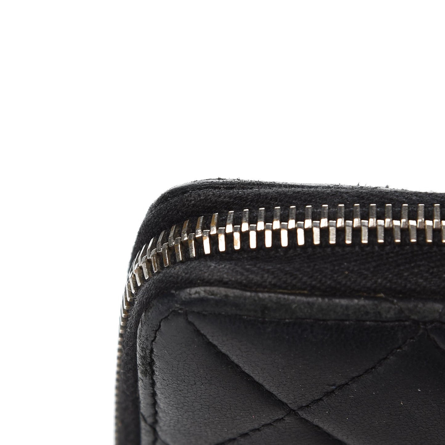 Lambskin Quilted Large Zip Around Organizer Wallet Black