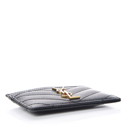 Saint Laurent Grain De Poudre Matelasse Chevron Monogram Credit Card Case Black 4 of 12