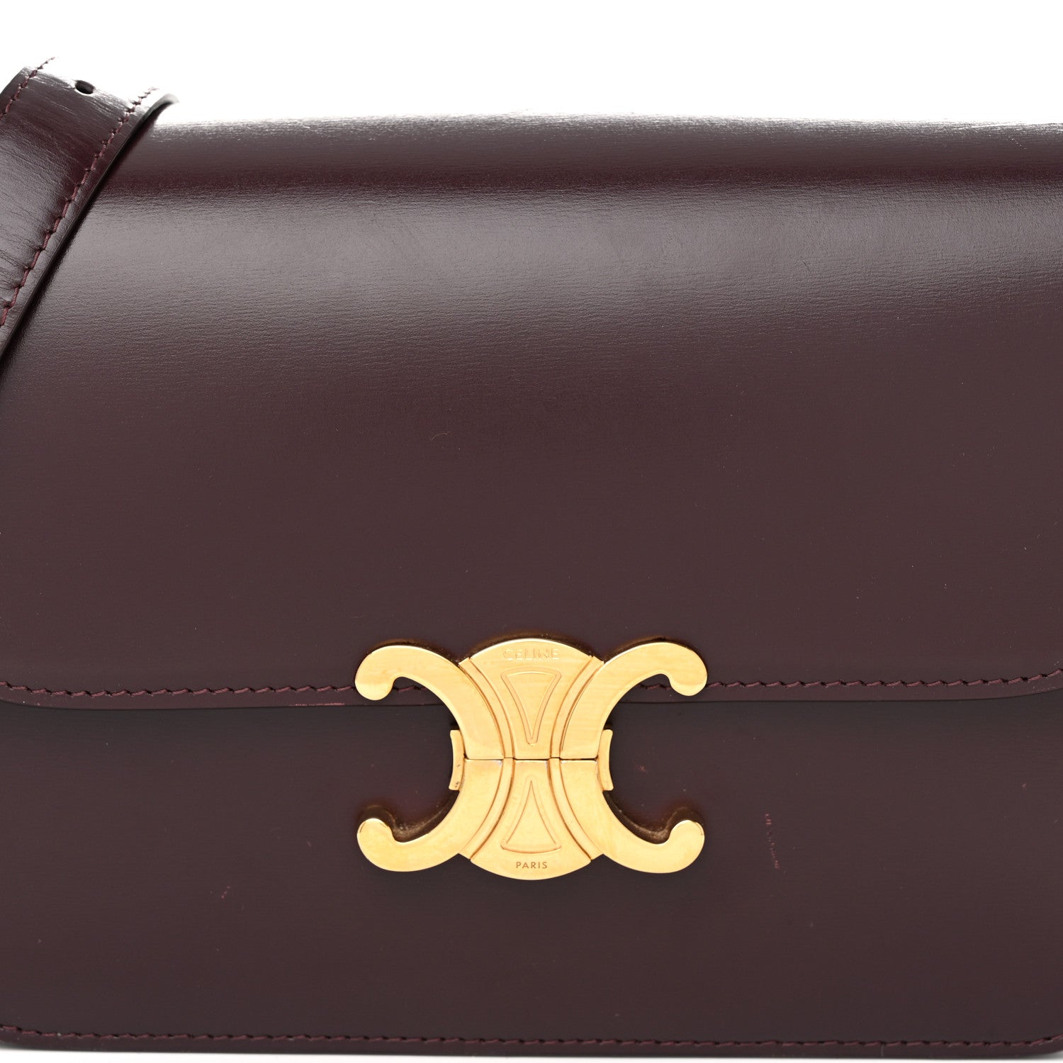 Celine Shiny Calfskin Medium Triomphe Burgundy 8 of 12