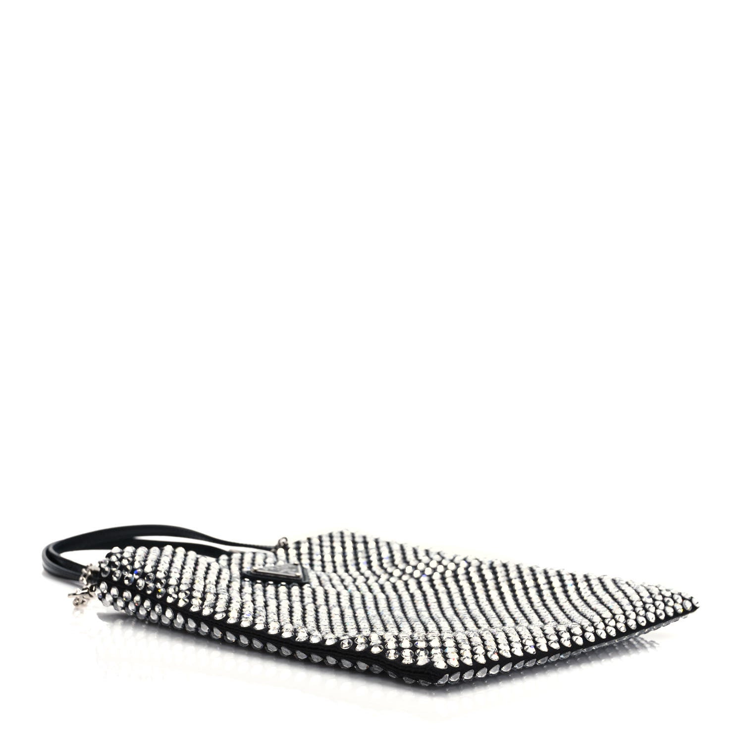 Prada Satin Crystal Metal Triangle Logo Chain Crossbody Handbag Cristal 4 of 9