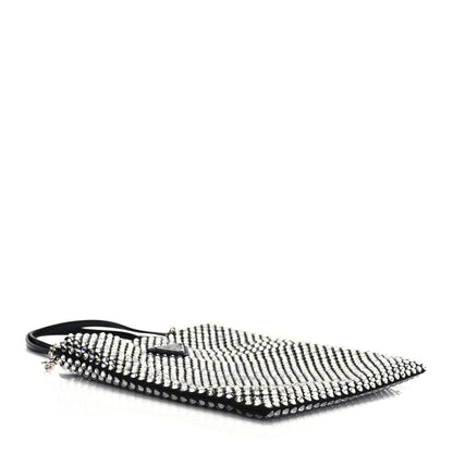 Prada Satin Crystal Metal Triangle Logo Chain Crossbody Handbag Cristal 4 of 9