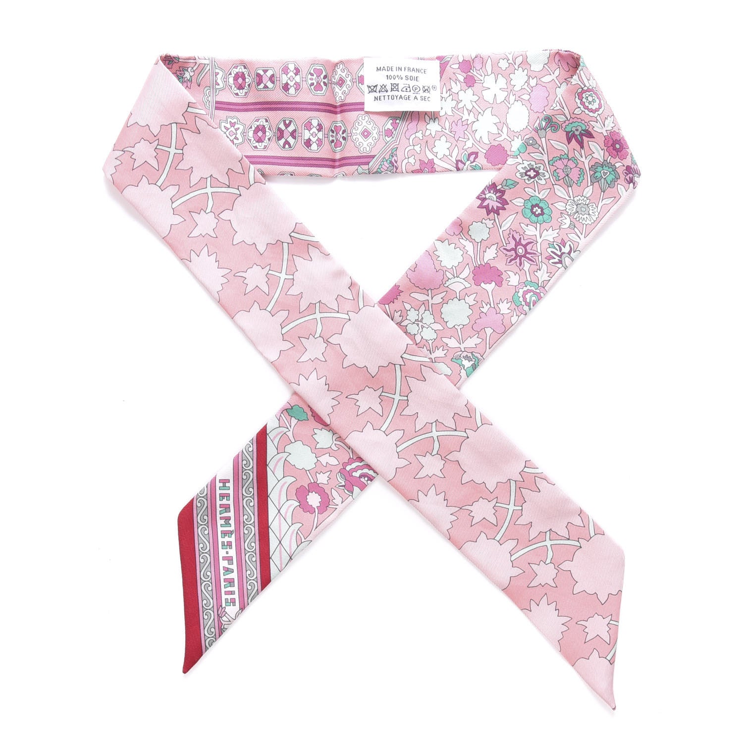 Hermes Silk Tapis Persans Twilly Rose Vert De Eau Creme 1 of 4