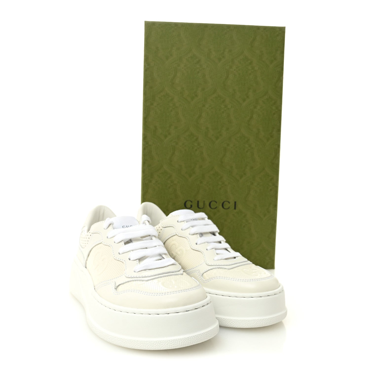 Gucci Calfskin GG Tennis Embossed Perforated Womens Platform 55mm Sneakers 35.5 Great White 9 of 9
