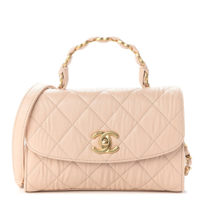 Chanel Crumpled Lambskin Quilted Mini CC Links Top Handle Flap Beige 1 of 9