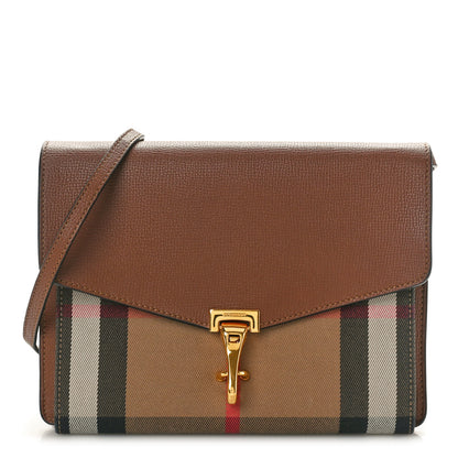Burberry Derby Calfskin House Check Small Macken Crossbody Bag Tan 1 of 11