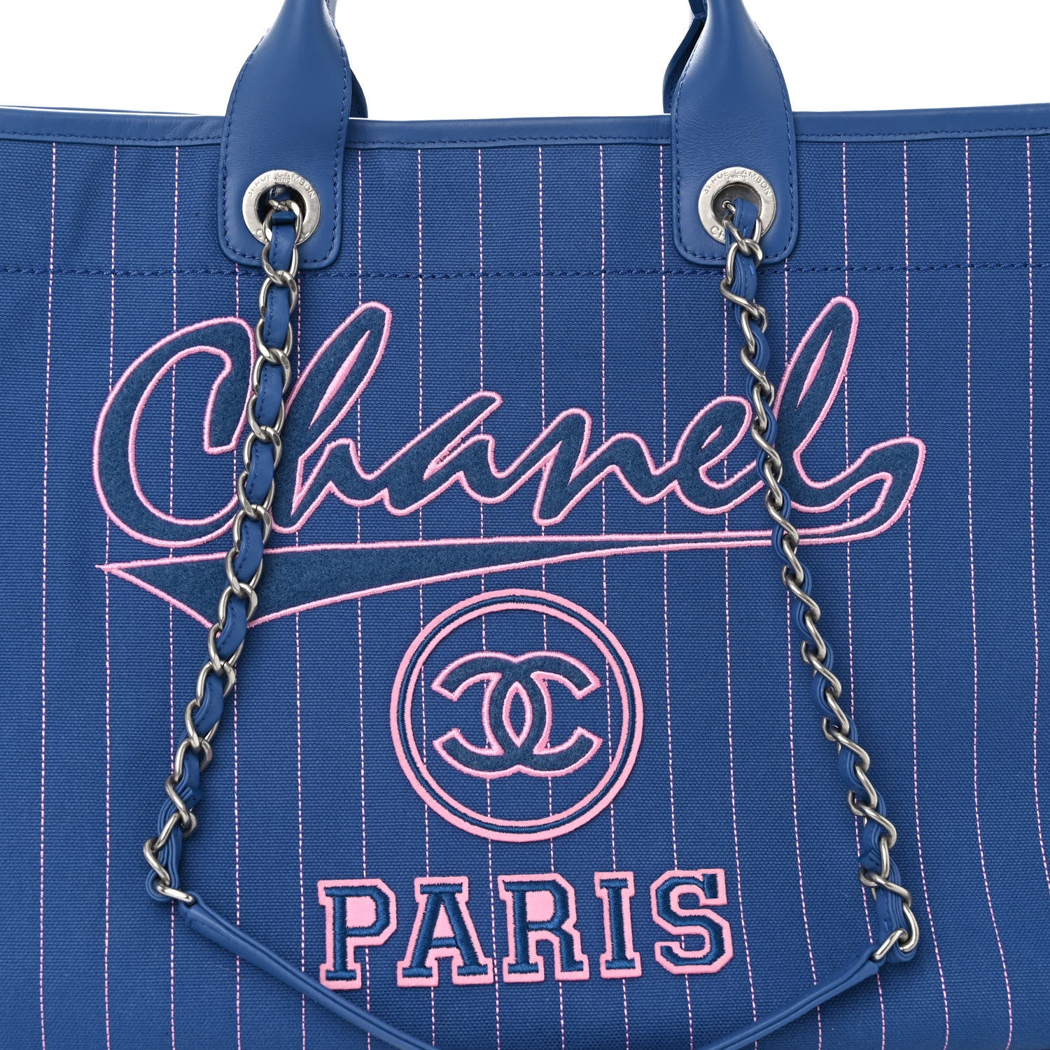 Chanel Canvas Calfskin Striped Large Deauville Tote Blue 9 of 11