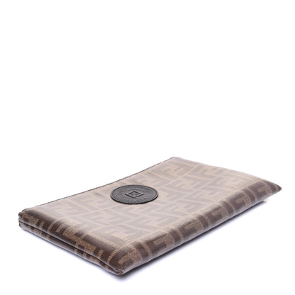 Fendi Glazed Fabric Vitello Century FF 1974 Stamp Patch Small FFreedom Flat Pouch Mogano Panna Black 4 of 10