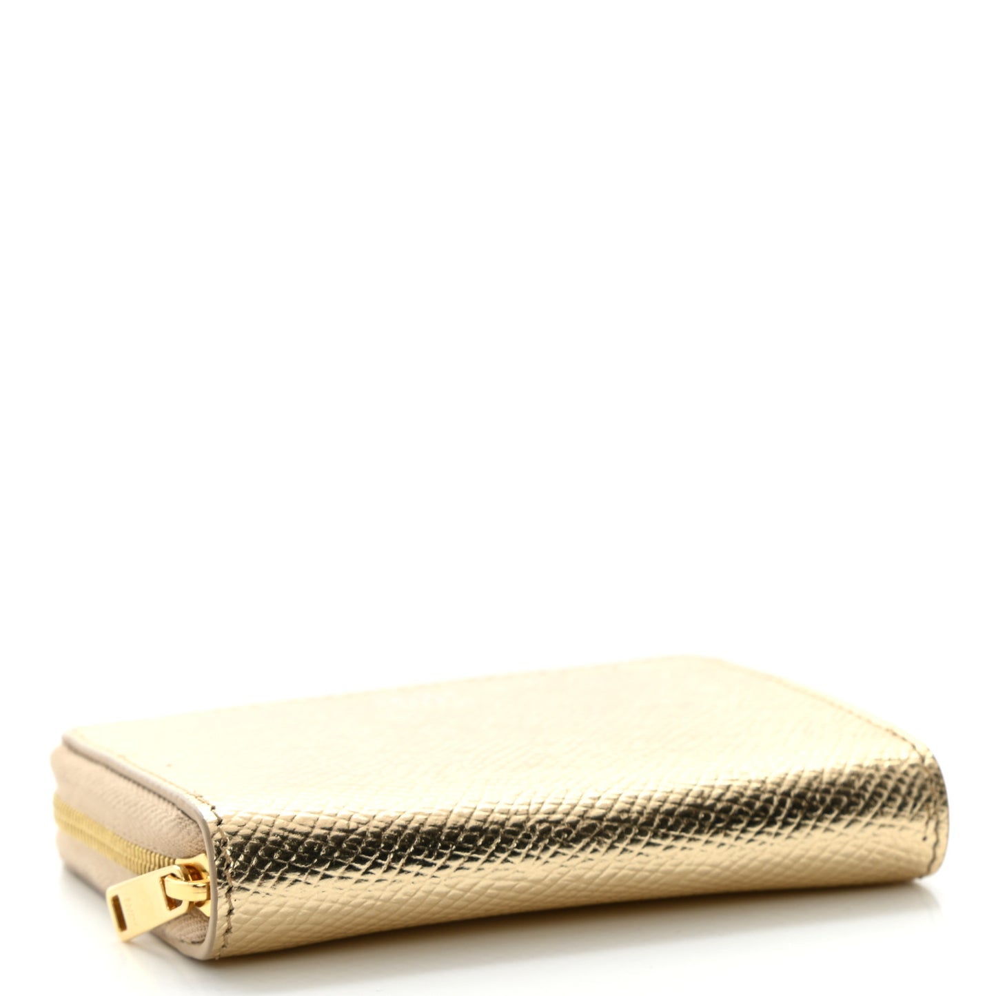 Laminated Grained Calfskin Compact Zipped Wallet Gold
