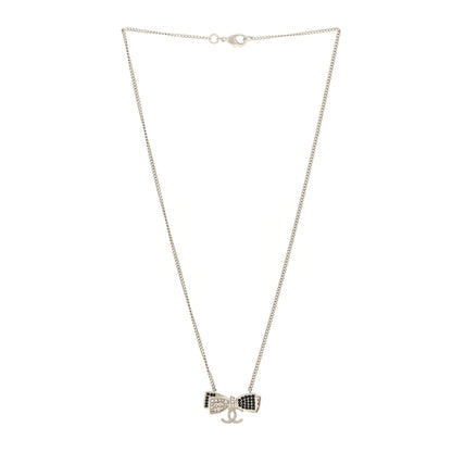 Chanel Crystal CC Bow Necklace Silver Black 3 of 4