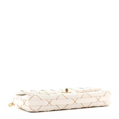 Chanel Glazed Calfskin Pleated Chain Stitch East West Flap White 4 of 12