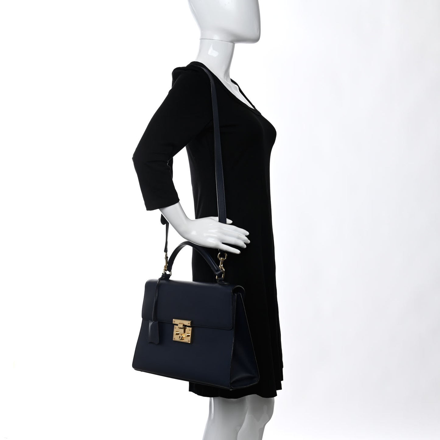 Calfskin Medium Padlock Signature Top Handle Bag Navy