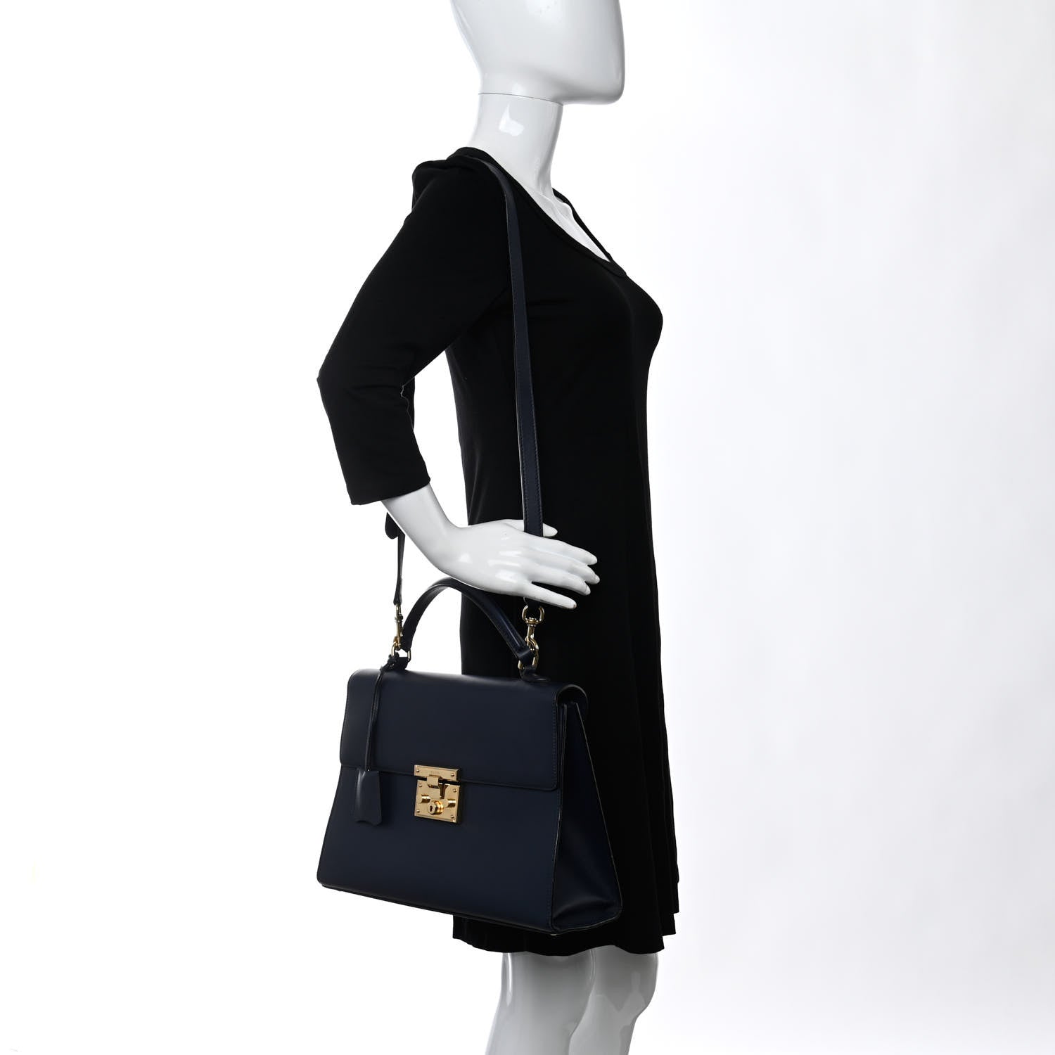 Gucci Calfskin Medium Padlock Signature Top Handle Bag Navy 2 of 14