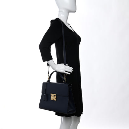 Gucci Calfskin Medium Padlock Signature Top Handle Bag Navy 2 of 14