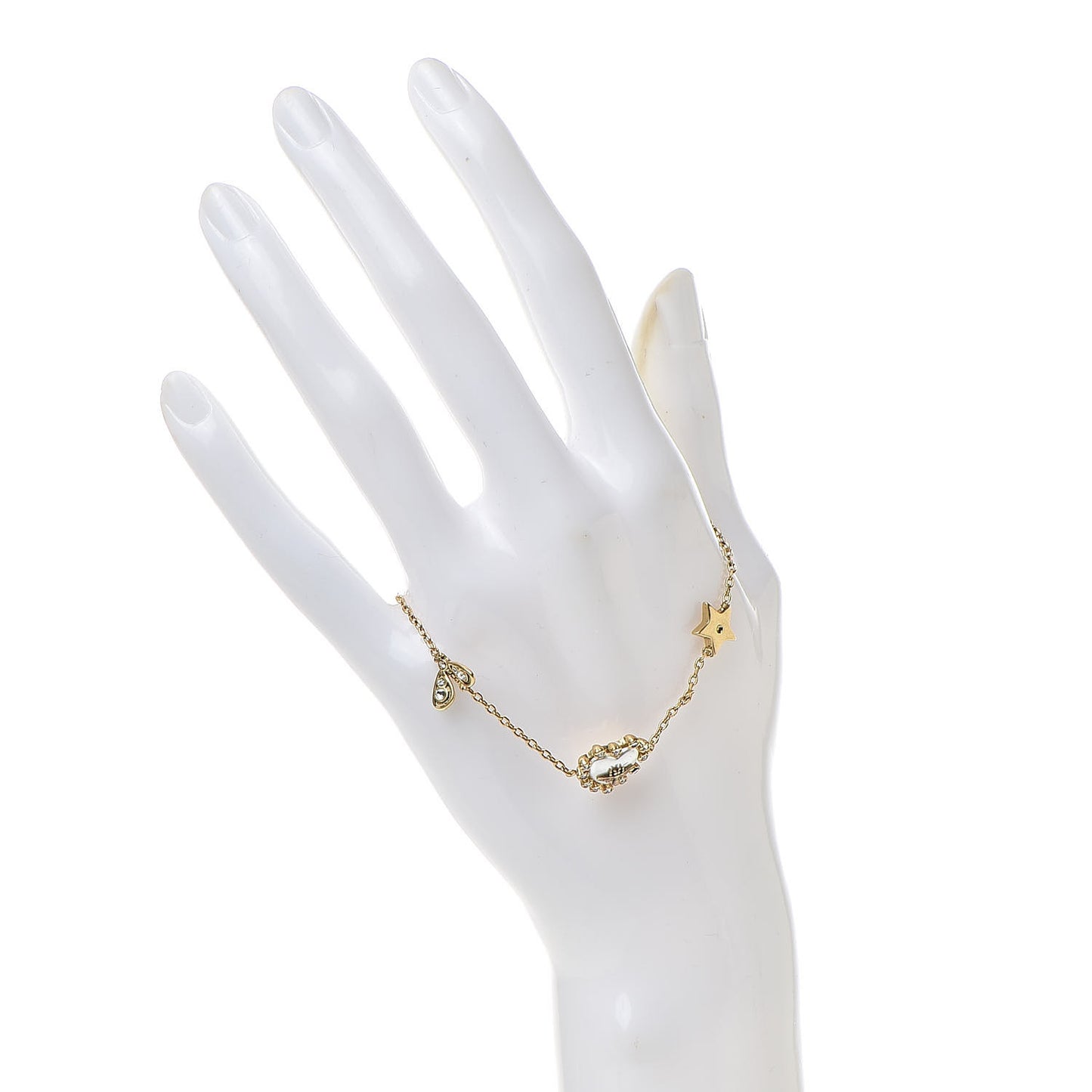 CD Crystal Heart Station Charms Bracelet Gold