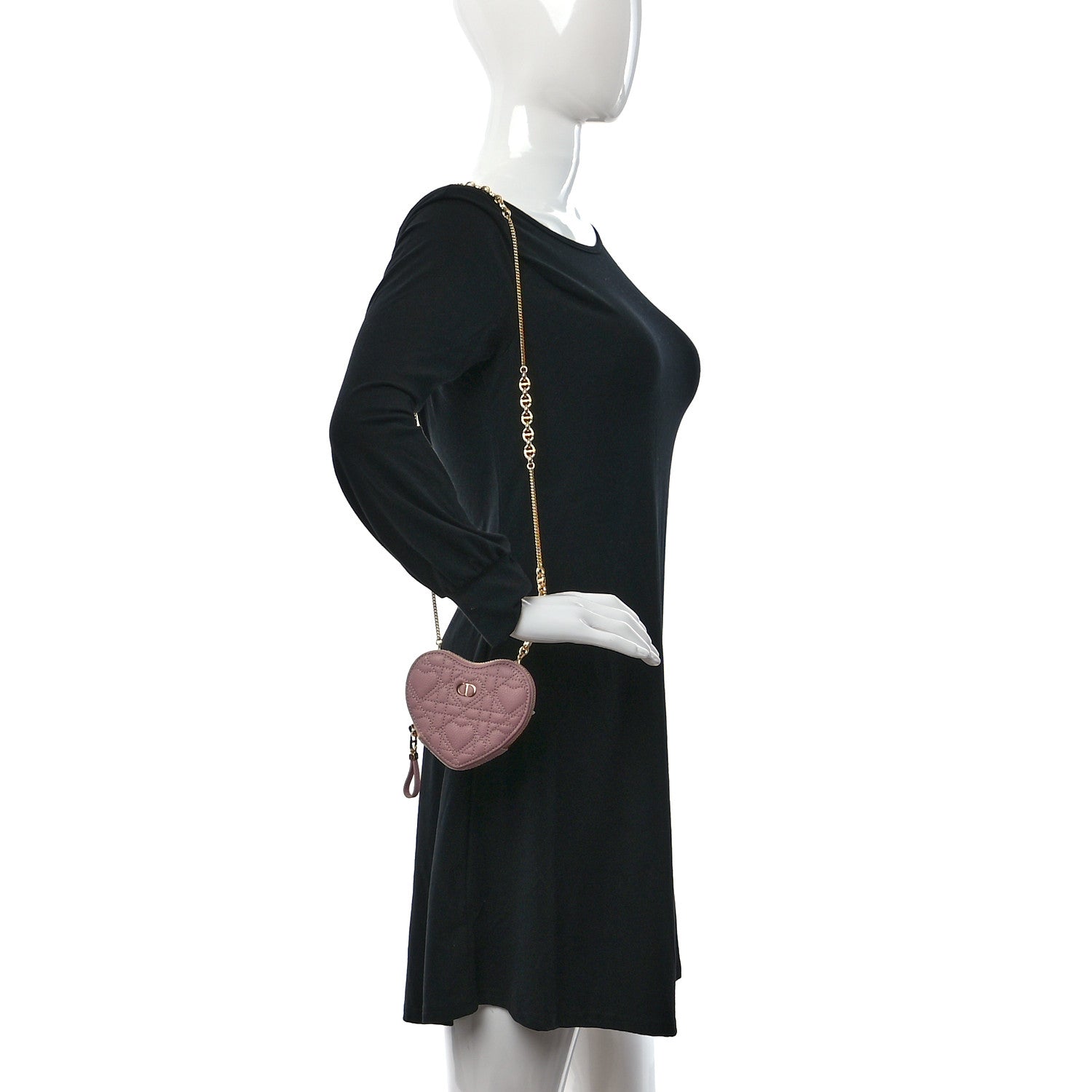Christian Dior Calfskin Cannage Dioramour Caro Heart Pouch With Chain Old Rose 3 of 7
