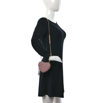 Christian Dior Calfskin Cannage Dioramour Caro Heart Pouch With Chain Old Rose 3 of 7