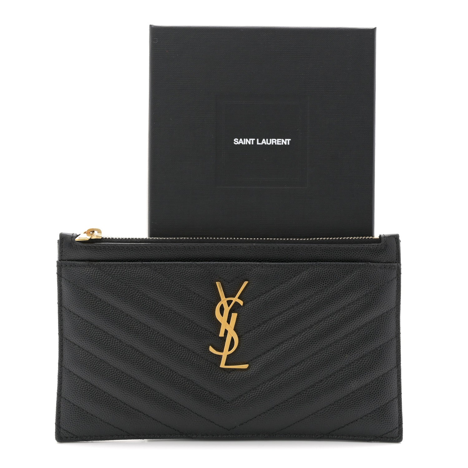 Saint Laurent Grain De Poudre Chevron Monogram Bill Pouch Black 10 of 10