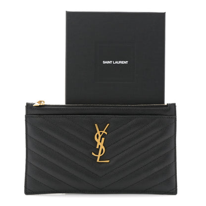Saint Laurent Grain De Poudre Chevron Monogram Bill Pouch Black 10 of 10