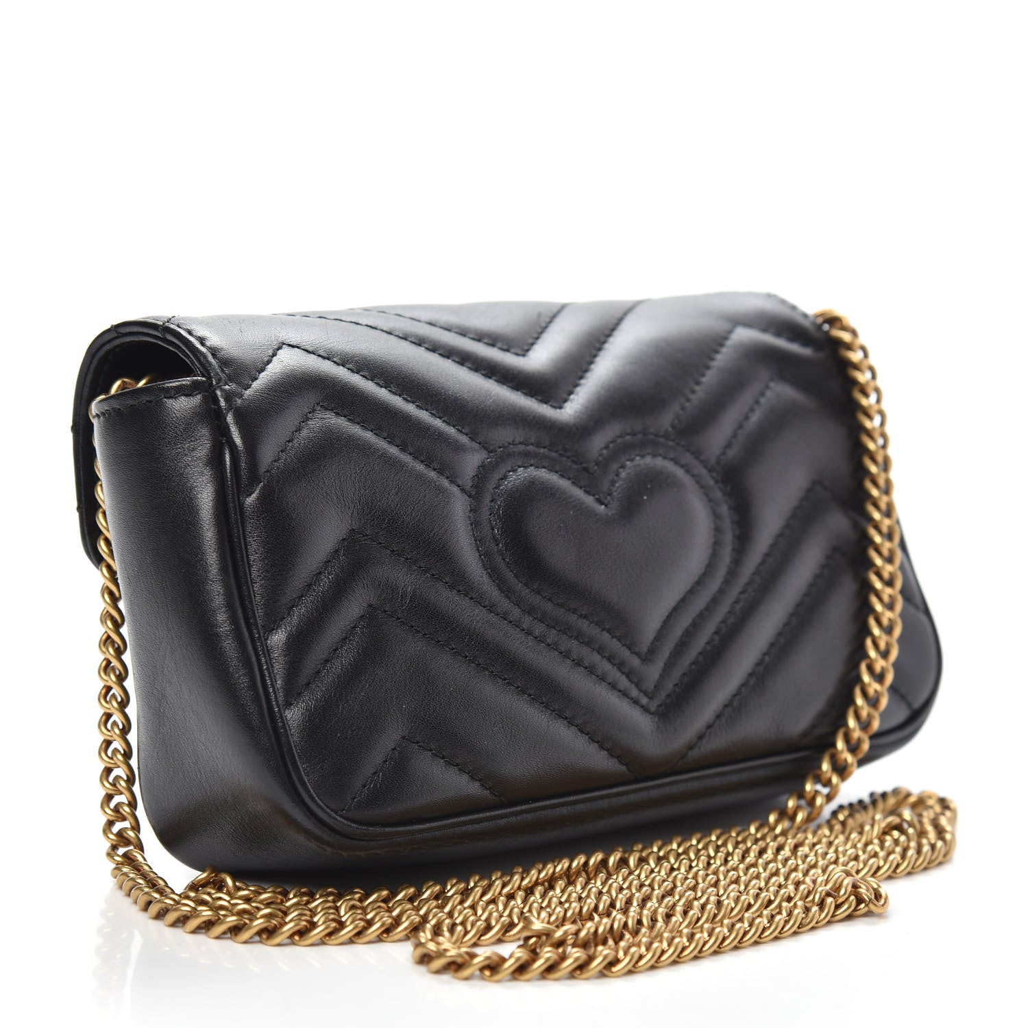 Gucci Calfskin Matelasse Super Mini GG Marmont Shoulder Bag Black 3 of 12