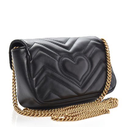 Gucci Calfskin Matelasse Super Mini GG Marmont Shoulder Bag Black 3 of 12