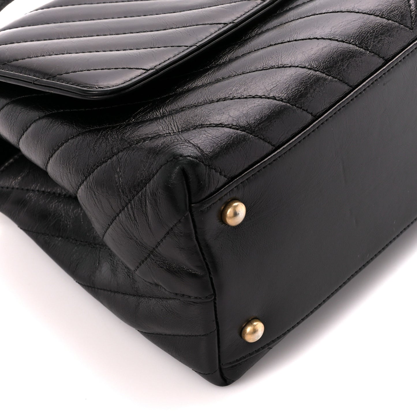 Glazed Calfskin Lizard Chevron Quilted Small Coco Handle Flap Black