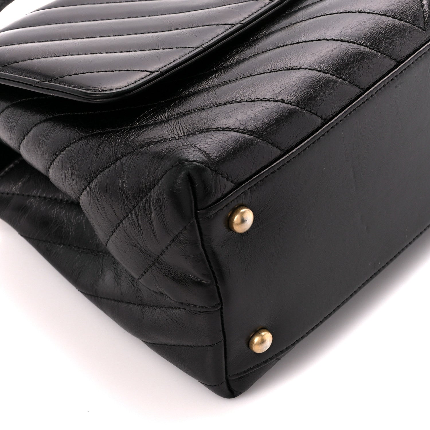 Chanel Glazed Calfskin Lizard Chevron Quilted Small Coco Handle Flap Black 10 of 11