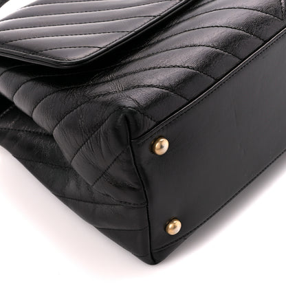 Chanel Glazed Calfskin Lizard Chevron Quilted Small Coco Handle Flap Black 10 of 11