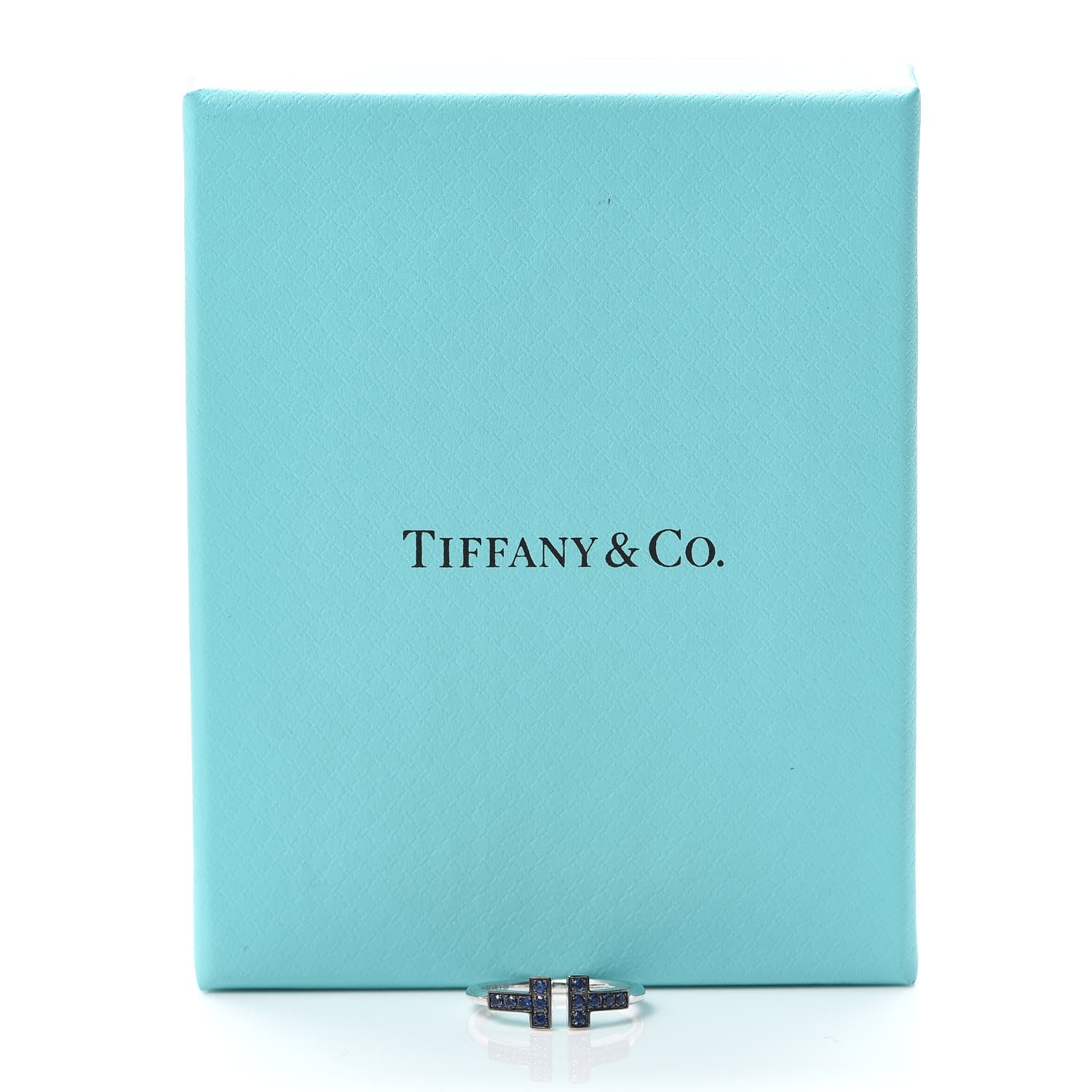 Tiffany 18K White Gold Blue Sapphire T Wire Ring 49 4.75 5 of 5