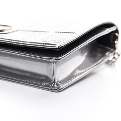 Christian Dior Metallic Patent Micro-Cannage Diorama Wallet on Chain Pouch Silver 12 of 12