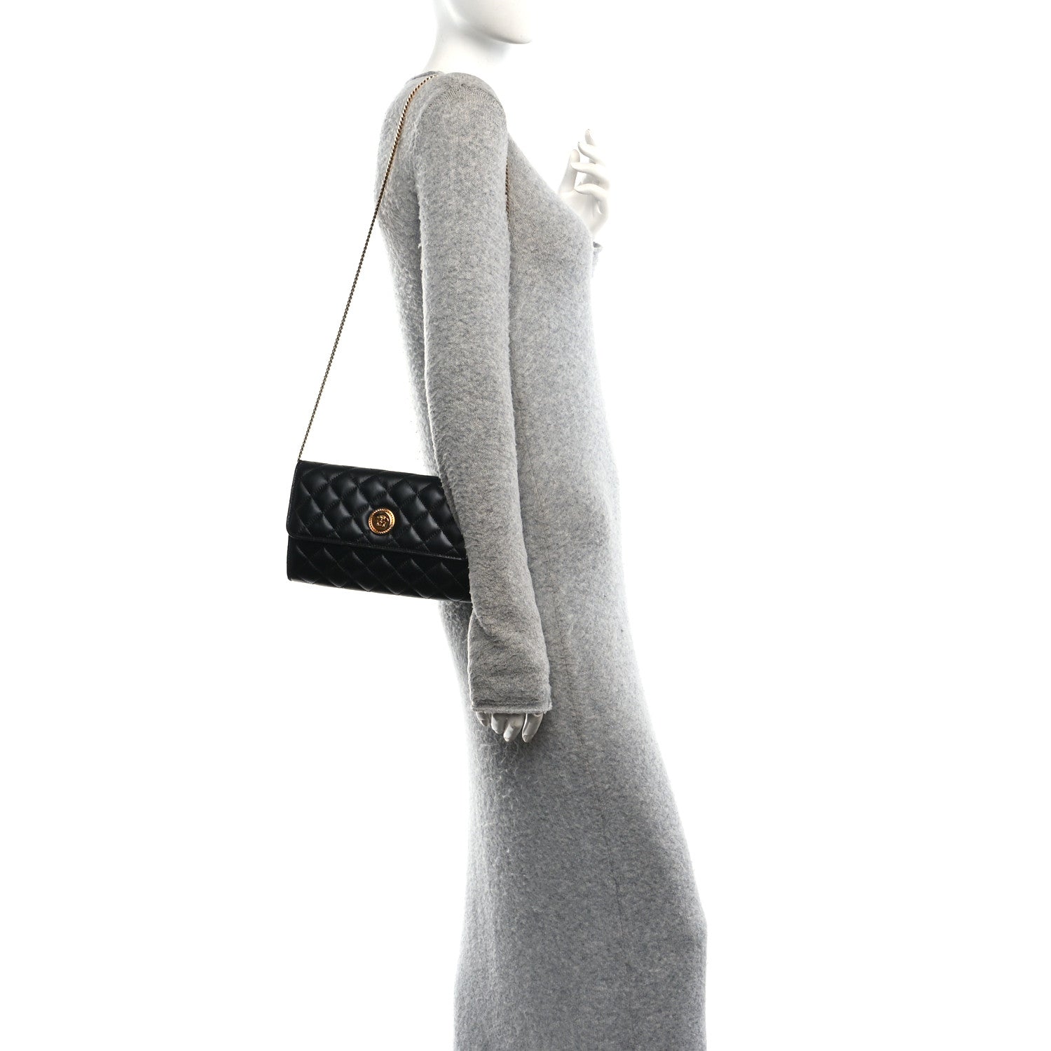 Versace Lambskin Quilted Medusa Wallet On Chain Crossbody Black 2 of 9
