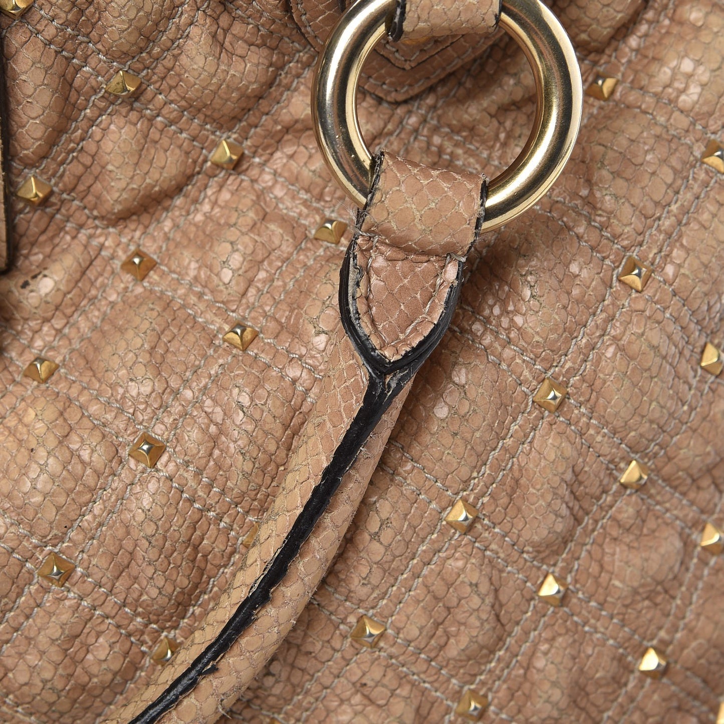 Python Effect Quilted Stardust Rio Satchel Beige