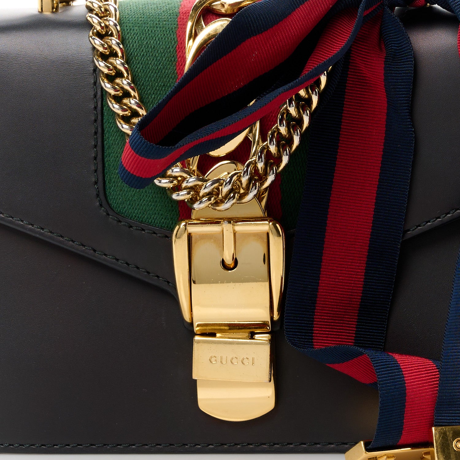 Gucci Calfskin Mini Sylvie Chain Shoulder Bag Black 9 of 12
