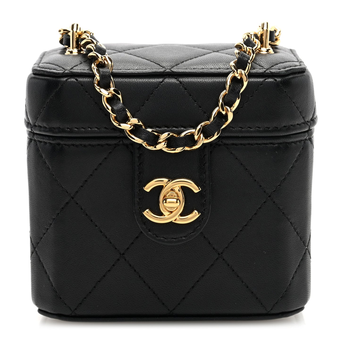 Lambskin Quilted Vanity Clutch With Chain Black