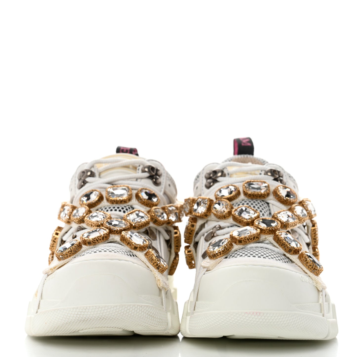 X SEGA Mesh Calfskin Suede Removable Crystals Womens Flashtrek Sneakers 38.5 Great White