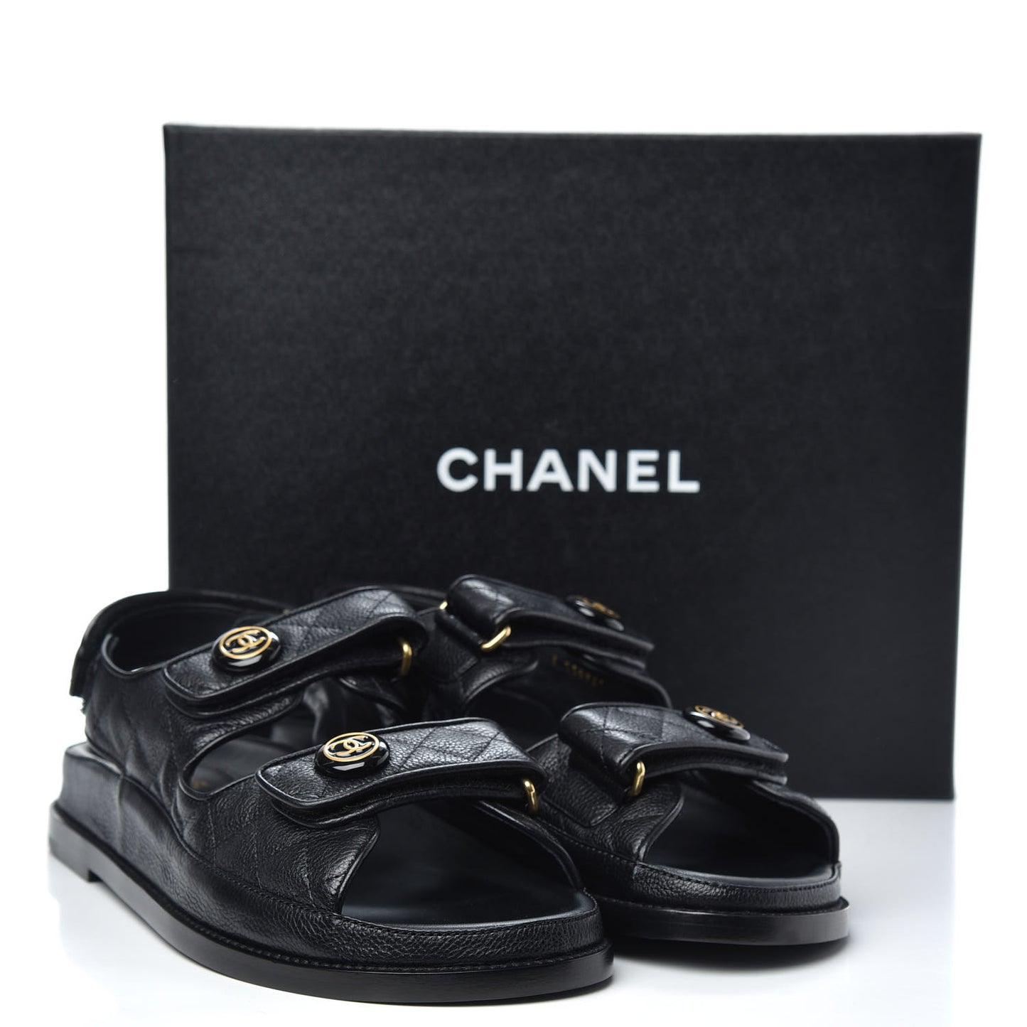 Grained Calfskin Velcro Dad Sandals 40 Black
