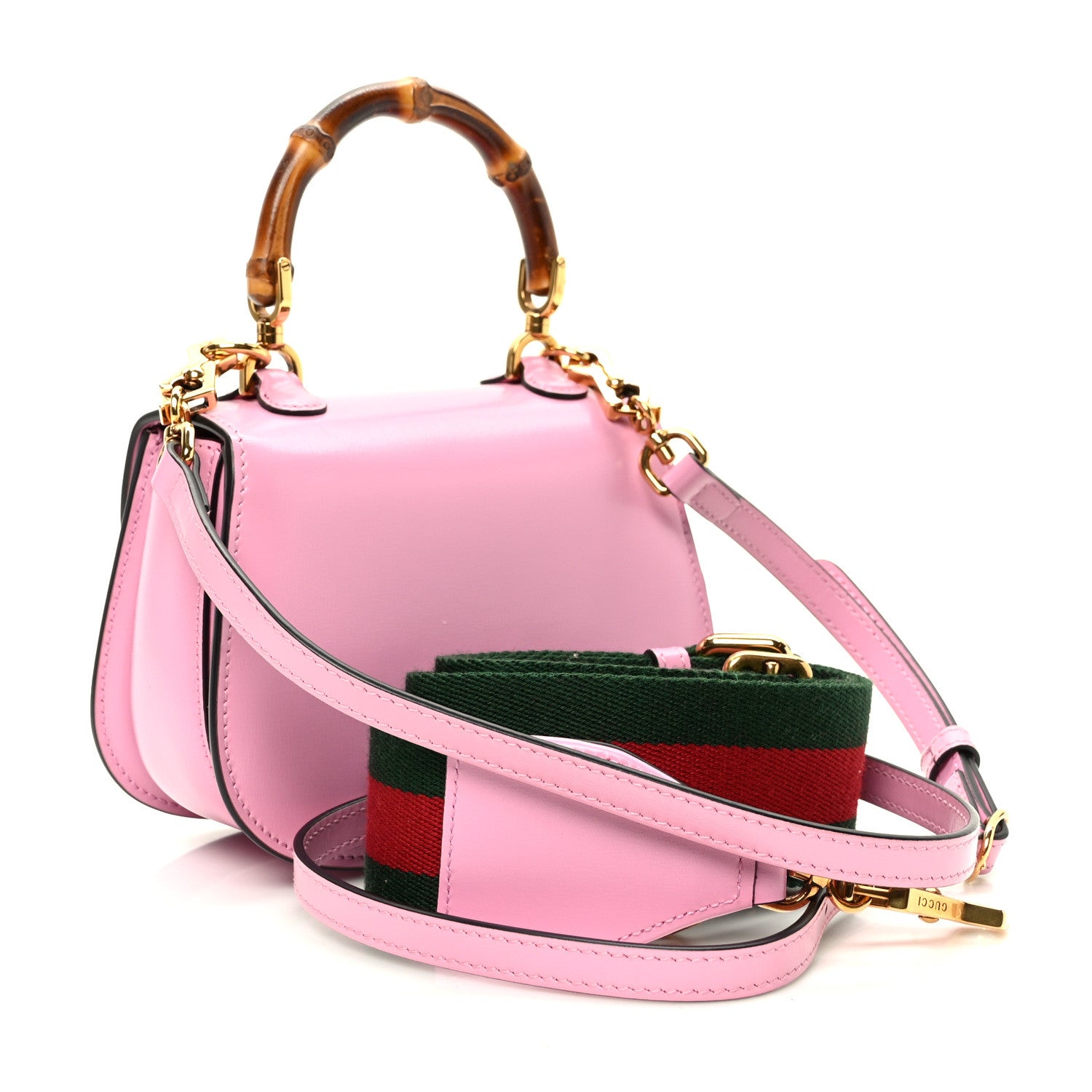 Gucci Boarded Dyana Lux Calfskin Web Mini Bamboo 1947 Top Handle Bag Nice Pink 3 of 10
