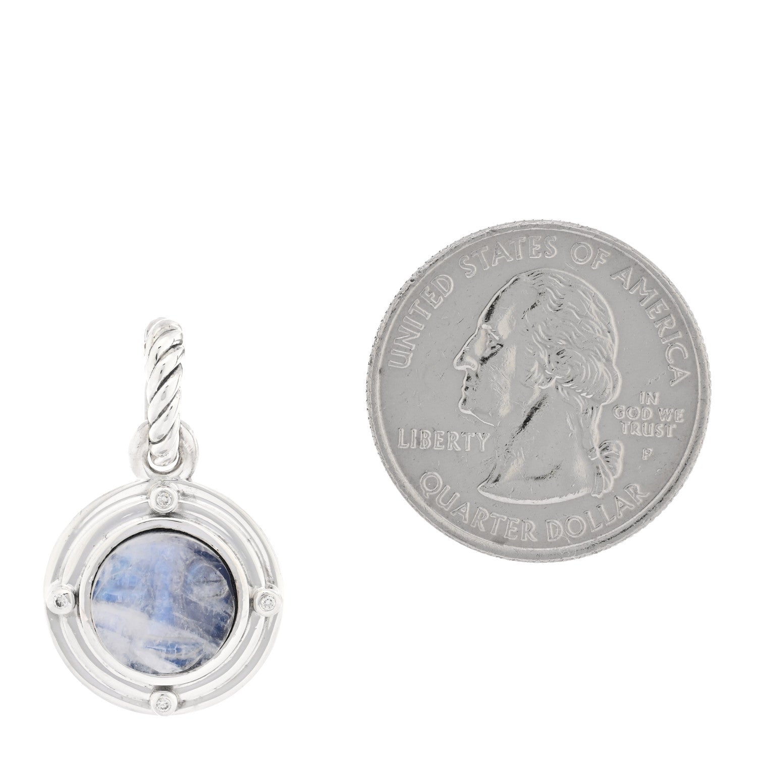 David Yurman Sterling Silver Diamond Moonstone Amulet Enhancer Pendant Necklace 2 of 3