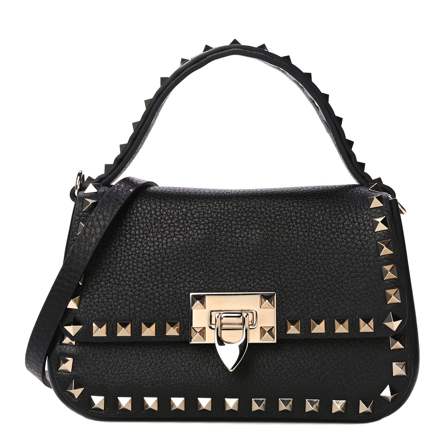Valentino Garavani Grainy Calfskin Small Rockstud Top Handle Bag Black 1 of 10