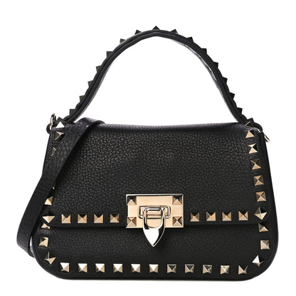 Valentino Garavani Grainy Calfskin Small Rockstud Top Handle Bag Black 1 of 10