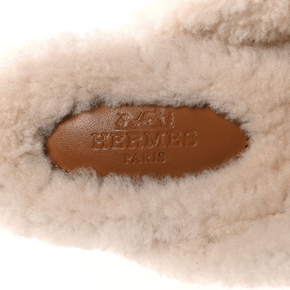 Hermes Suede Goatskin Woolskin Womens Oz Mules 38.5 Naturel 7 of 8