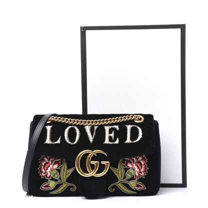 Gucci Velvet Matelasse Loved Embroidered Medium GG Marmont Shoulder Bag Black 11 of 11