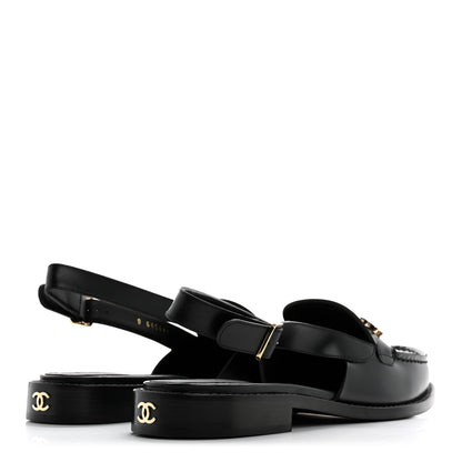Chanel Calfskin Crystal Slingback Loafers 39 Black 5 of 10
