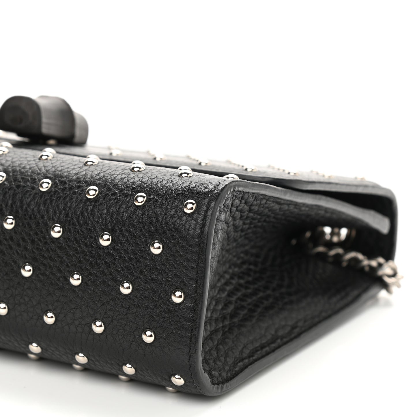 Calfskin Studded Medium Miss Bamboo Shoulder Bag Black