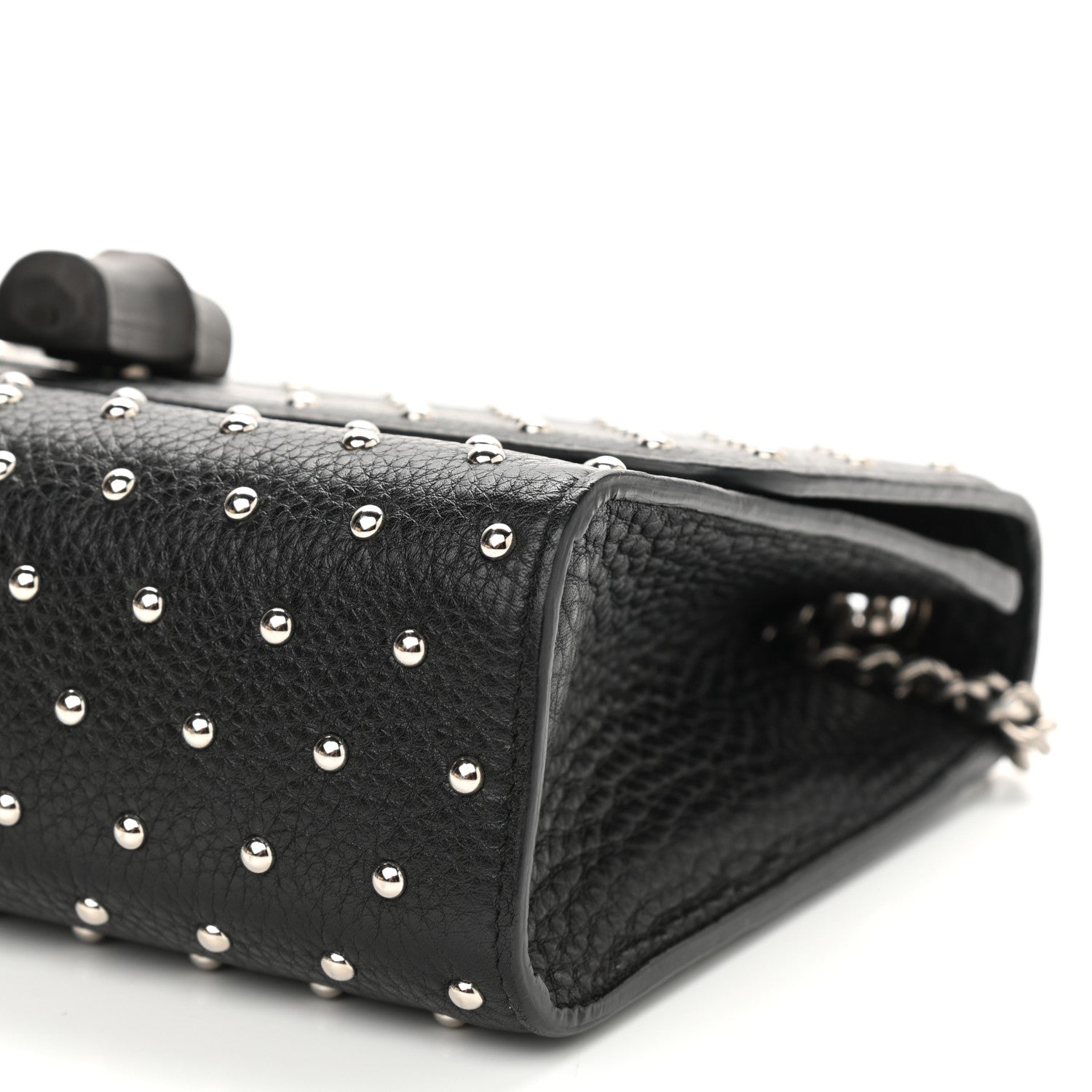 Gucci Calfskin Studded Medium Miss Bamboo Shoulder Bag Black 9 of 11