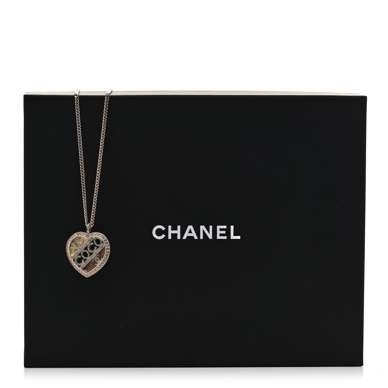 Chanel Crystal Crystal CC Coco Heart Necklace Gold 6 of 6