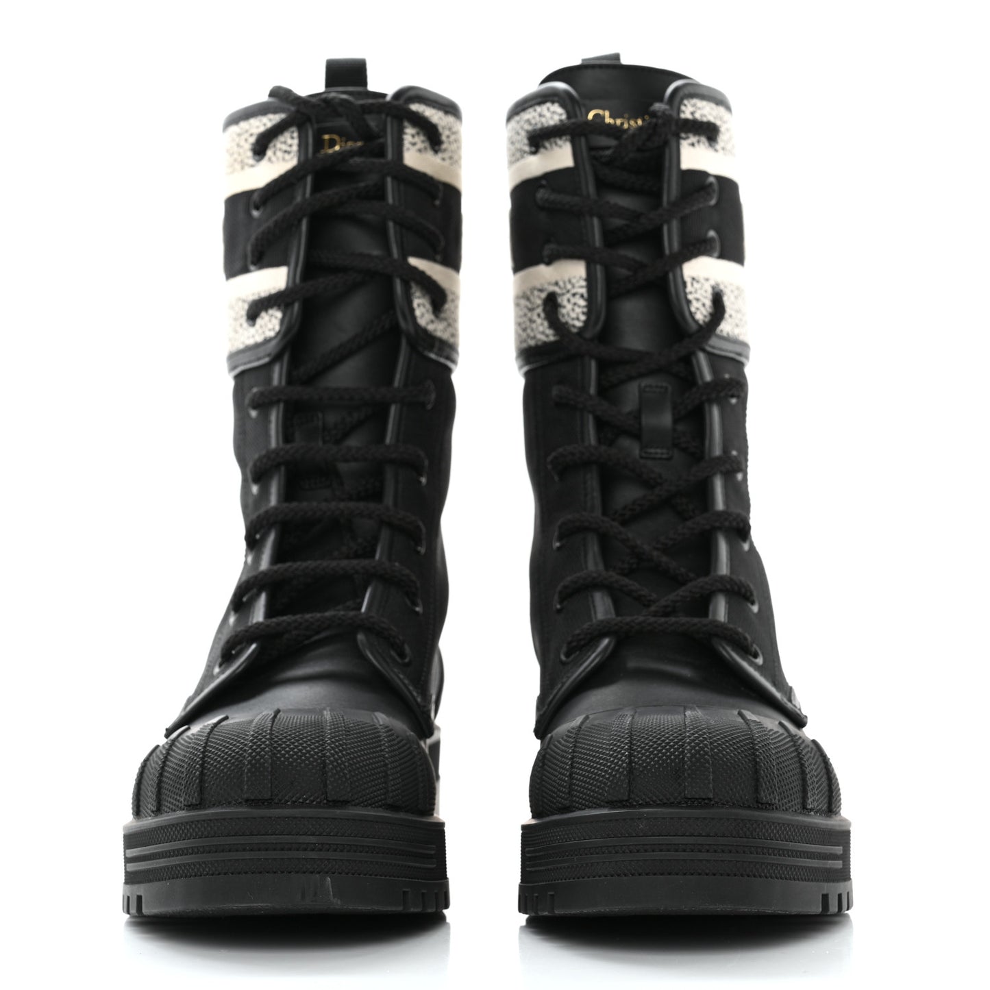 Calfskin Technical Fabric D-Major Ankle Boots 36 Black White