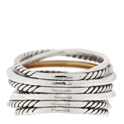 David Yurman Sterling Silver 18K Yellow Gold Wide Crossover Collection Ring 58 8.25 3 of 4