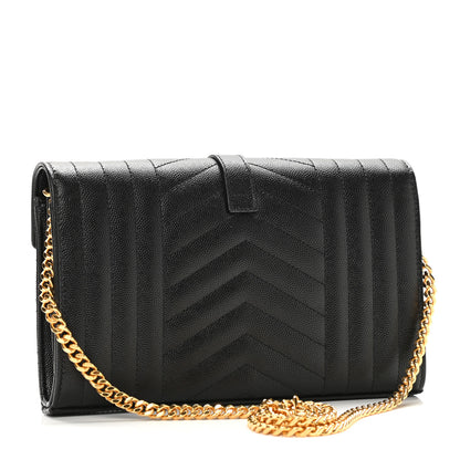 Saint Laurent Grain De Poudre Mixed Matelasse Triquilt Monogram Chain Wallet Black 3 of 9