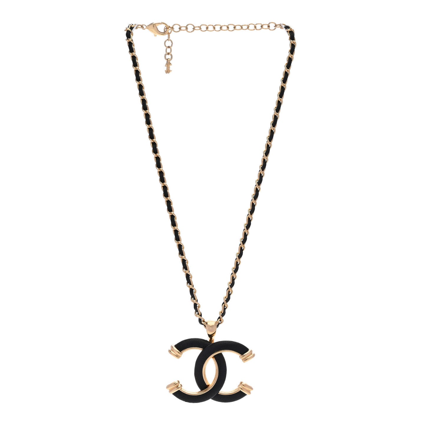 Metal Lambskin Chain CC Necklace Black Gold