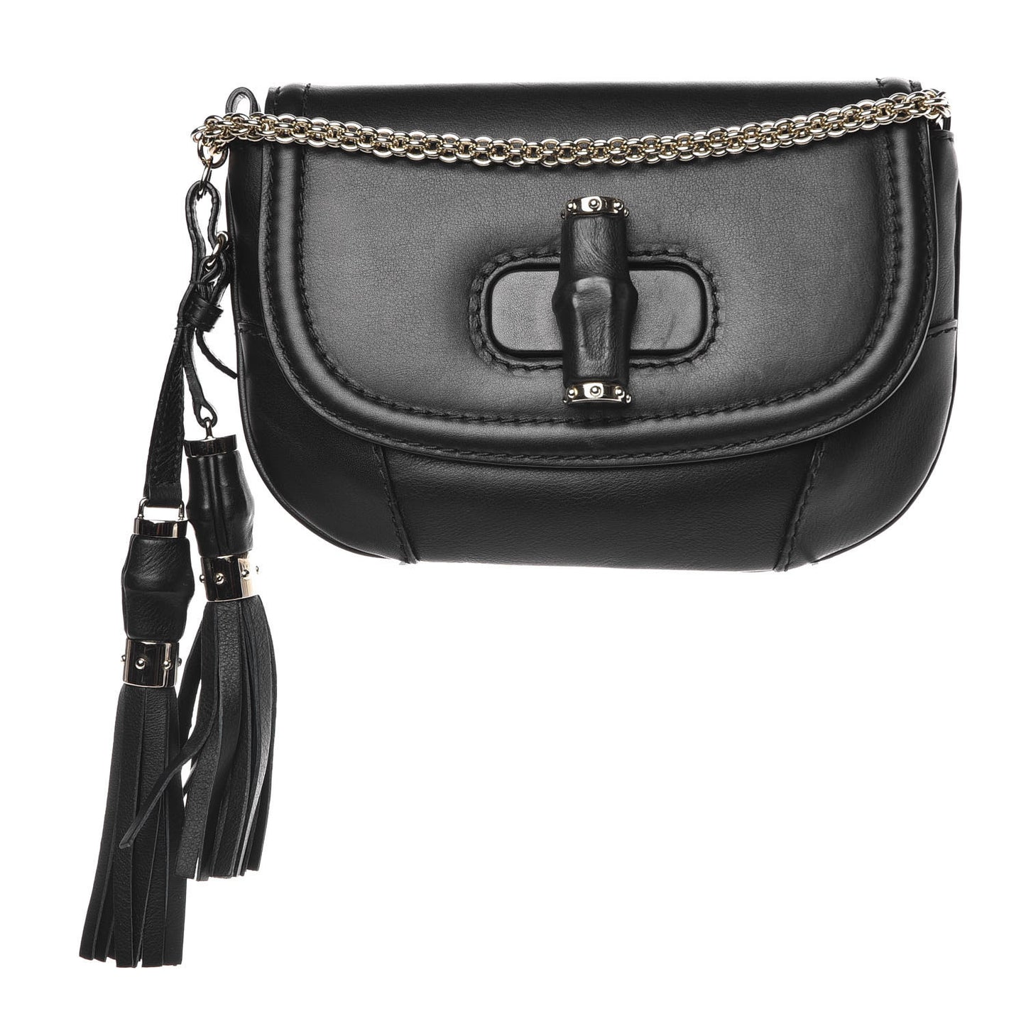 Calfskin Miss Bamboo Shoulder Bag Black